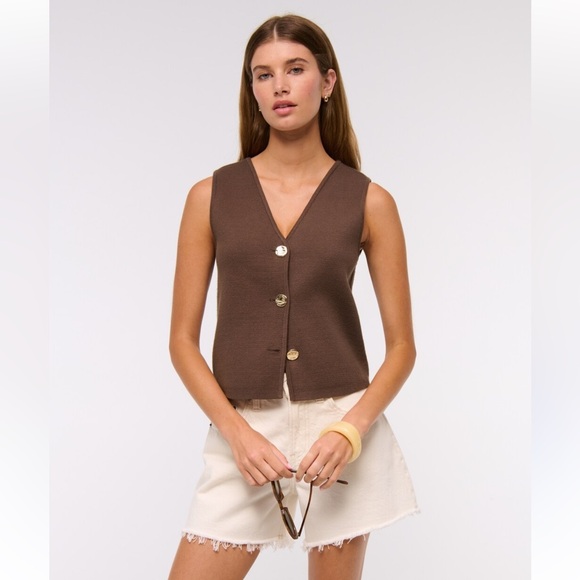 Abercrombie & Fitch LuxeLoft V-Neck Dark Brown Knit Sweater Vest - Picture 3 of 11